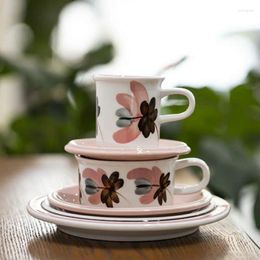 Cups Saucers Retro Style Hand-painted Ceramic Cup With Hanging Ear Coffee Afternoon Tea Dessert Plate