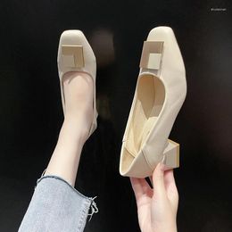 Dress Shoes 2024 Fashion Square Toe High Heels Elegant Ladies Office Work Soft Leather Comfort Mid Heel Casual Womens Pumps 5Cm