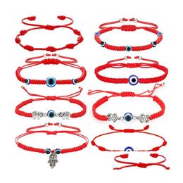 Charm Bracelets Handwoven Lucky Red String Blue Turkish Evil Eye Pendent Bracelet Jewellery For Women Wholesale Drop Delivery Dhkaa