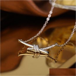 Pendant Necklaces High Quality Designer For Woman Classic Gold Plated Europe America Fashion Knot Diamond Necklace Wedding Party Val Dh4Pi