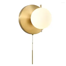 Wall Lamp Copper American Simple Modern Bedroom Bedside With Switch Reading El Decoration Lamps Glass Ball LED