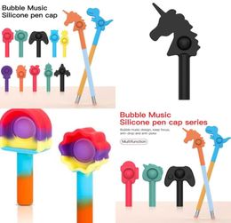 Rainbow Cartoon Pop Pen Pencil Button Extender Use Caps Push Bubble Popper Toys Sensory Rubber Stress Relief Finger Puzzle Kids Stati2499497