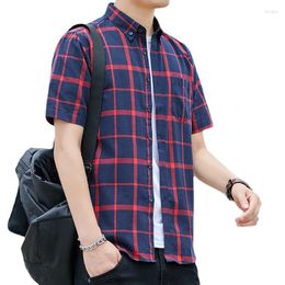 Men's Casual Shirts Summer Plaid Shirt Men Short Sleeve Korean Version Slim Handsome Tide