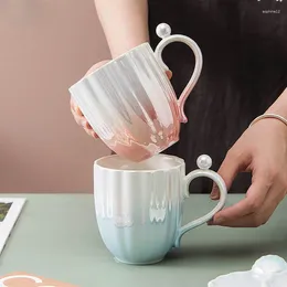 Mugs 400ML Ceramic Cup Shell Shaped Saucer Coffee Mug Gradient Colours Pearl Shape Creative Cups Set Milk Tea Porcelain