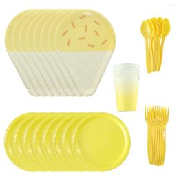 Disposable Dinnerware 1 Set 40pcs Party Ice Cream Paper Plate Cake Tray Tableware Cutlery Supplies (Ice