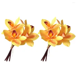 Decorative Flowers Silk Orchids Artificial Flower Bouquet Faux Arrangement Simulation Decors Fall Color Bundles Stems With