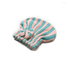 Towel Thick Coral Fleece Head Wrap Shower Caps With Pink And Green Striped Pattern For Woman Bathroom Products Quick Drying Absorbent