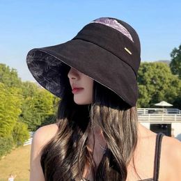 Wide Brim Hats Bucket Womens summer UV resistant fisherman hat Korean version fashionable mid air top outdoor sun beach Q240403