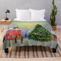 Blankets Old Vintage Painting Of Christmas Village In The Winter Tree Throw Blanket Moving Decorative Bed