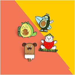 Pins Brooches Cartoon Creativity Cute Avocado Ice Cream Animal Letter Shaped Brooch Jewelry Versatile Clothing Accessories Baked Paint Dh9Rb