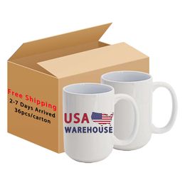 Free Shipping USA Warehouse Personalised 15 Oz Large White Coffee Mugs Sublimation Ceramic Mug 15oz Blanks