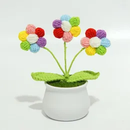 Decorative Flowers Eco-friendly Home Decor Handmade Crocheted Small Flower Potted Plant Realistic Yarn Decoration Knitted Bouquet Wool