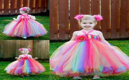 Colorful Rainbow Flower Girls039 Dresses Halter Neckline Ankle Length Colored Tulle Ball Gown Little Kids Baby Girls Pageant Dr4377215