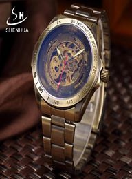 Men Bronze Metal Mechanical Automatic Skeleton Watch Men039s Antique Steampunk Self Winding Male Wrist Watches Clock reloj homb3524573