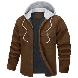 Men's Jackets Fashion Corduroy Jacket Winter Warm Cargo Coat With Hood Cotton Padded Thick Thermal Casual Outerwear Big Size S-5XL