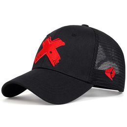 Ball Caps Summer Mens Mesh Baseball Hat Outdoor Sports X-Letter Button Unisex Breathable Hip Hop Truck Q240403