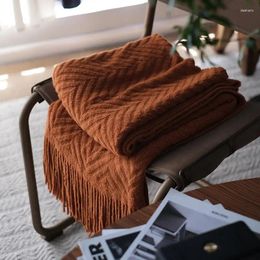 Blankets European Retro Knitted Blanket Textured Tweed Sofa Cover Throw With Tassels For Bed Casual Comfortable Soft Bedspread