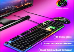 T6 USB Wired Keyboard Mouse Set Rainbow LED Backlight 104 Keys 1000 DPI Mechanical Keyboards Gaming For Laptop Computer Epacket1868951024