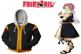 Asian Size Japan Anime FAIRY TAIL Natsu Halloween Cosplay Black Costume Zipper Baseball Coat Jacket Hoodie9968668