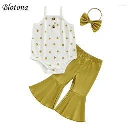 Clothing Sets Baby Girl Ireland Festival Outfits Shamrock Print Sleeveless Rompers Flare Pants Headband 3Pcs Clothes Set 0-18Moths