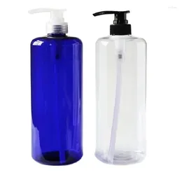 Storage Bottles 8pcs Shampoo Bottle Refillable Clear Blue Round Plastic 1000ML Black Pump 1L Cosmetic Packaging Emulsion Lotion