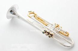 Brass Trumpet Silver plated GOLD KEY LT180S72 Flat Bb Professional Trumpet bell Top Superior quality musical instruments9612742