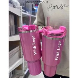 Stanleliness US STOCK Winter Cosmo Pink Quencher H2.0 40oz Stainless Steel Tumblers Cups with Silicone handle Lid And Straw Car mugs Water Bottles GG0126 RRAW