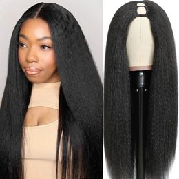 Kinky Straight U Part 1030 Inch V Yaki Synthetic Hair For Women Daily Use Glueless Full Machine Made s 240327