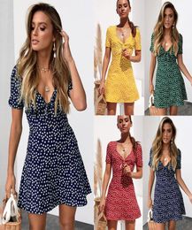 2019 Womens Summer Mini Dress Ladies Short Sleeve Bodycon Beach Party Dot Sundress robe femme women dress4997815