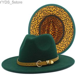 Wide Brim Hats Bucket Fedora hat Womens Trilby leather with jazz inside leopard print Derby felt blower Chapeau yq240407