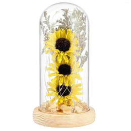 Decorative Flowers OSALADI Sunflowers With Enchanted Fairy Light In Glass Dome For Valentine's Day Festival Decor Gift (Yellow)