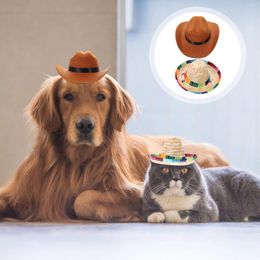 Dog Apparel 2 Pcs Pet Hat Party Cat Headwear Decorative Headdress : Straw Dressing Accessory