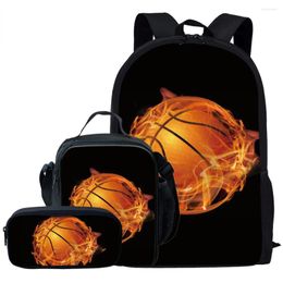 Backpack Cartoon Novelty Cool Flame Basketball Football 3D Print 3pcs/Set Pupil School Bags Laptop Daypack Lunch Bag Pencil Case