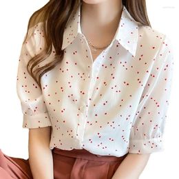 Women's Blouses 2024 Summer Floral Chiffon Short Sleeved Blouse Loose Shirt French Style Sweet Love Tops Ladies Drop 1662