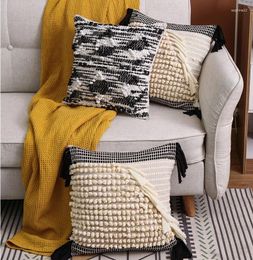 Pillow Hand Woven Black Beige Home Decor Embroidery Cover Grey With Tassels Case Sham 45x45cm