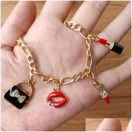 Charm Bracelets 1Pc Drip Oil Alloy Jewellery Pendant Handmade High Heels/Bags/Lipstick/Lips Bracelet Drop Delivery Dhohr