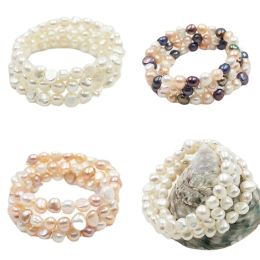 Bangle BGSJ 78mm Women Jewelry 3Strand Adjustable Bangle Natural Freshwater Pearl Bracelet 7"