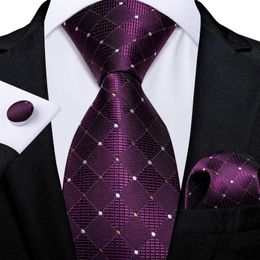 Neck Ties 2023 New Purple Mens Tie Luxury Flat Dot Solid Silk Tie Business Formal 150cm Neckline Pocket Square Cufflinks Set AccessoriesC420407
