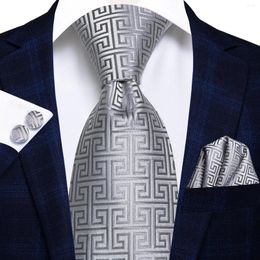 Bow Ties Hi-Tie Men's Novelty Luxury Silver Necktie & Handkerchief Cufflink Set Formal Business Wedding Ideal Choice For Men