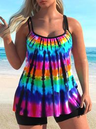 Women's Swimwear Plus Size Casual Swimsuit Set Colorblock Dot Print Cut Out Round Neck Bathing Suit Two Piece