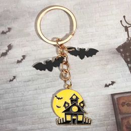 Keychains Lanyards New Halloween Series Keychain Skull Bat Tombstone Pumpkin Key Ring Enamel Chains Party Gifts For Women Men Handmade Jewelry Q240403