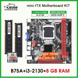 Motherboards B75 placa mae lga 1155 kit i3 2130 processor 2*4GB DDR3 1600MHz Desktop RAM Support WIFI NVME M.2 mini itx motherboard combo