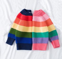 Kids Striped Rainbow Sweater Long Sleeve Pullover Spring 2021 Crochet Baby Sweaters 200228022020106