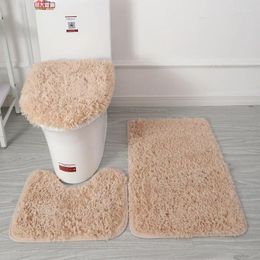 Bath Mats 3PCS Bathroom Mat Set Soft Fluff Shower Carpet Non-slip Floor For Bedroom Toilet Rugs Lid Cover
