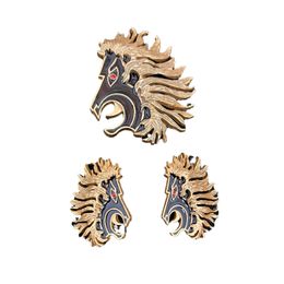 Mediaeval Vintage Mediaeval Heavy Industry Dragon Roar and Lion Roar brooch, brooch, earring set