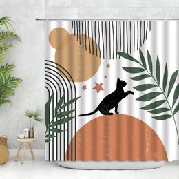 Shower Curtains Abstract Art Nordic Wind Boho Curtain Polyester Bath Accessories Morandi Colour Block For Bathroom Decor Hooks