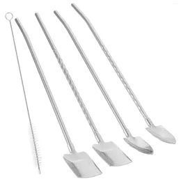 Spoons Straws Reusable Stainless Steel Spoon Coffee Stir Drinking For Home Mixing