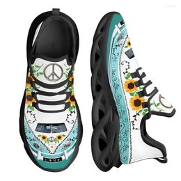 Casual Shoes INSTANTARTS Fashion Peace Design Sunflower Print Light Outdoor Comfortable Breathable Lace-up Running Sheos