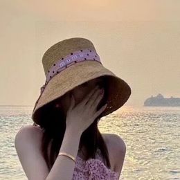 Wave Dot Ribbon Designer Bucket Hat Outdoor Sunshade Straw Hat Fashion Women's Letter Embroidered Lafite Beach Hats