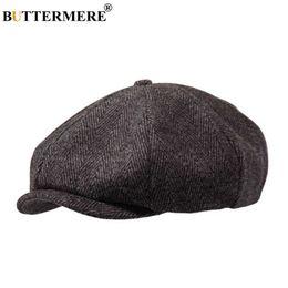 Stingy Brim Hats BUTTERMERE Newsboys Beret Herringbone Men Flat Caps Wool Casual Winter Tweed Female England Style Classic Octagonal And Cap Q240403